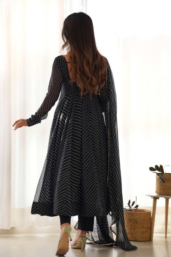 KB-264BLACK_2.jpg Stunning Black Laheriya Print Georgette Anarkali Suit with Dupatta