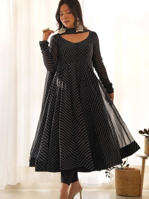 KB-264BLACK_3.jpg Stunning Black Laheriya Print Georgette Anarkali Suit with Dupatta