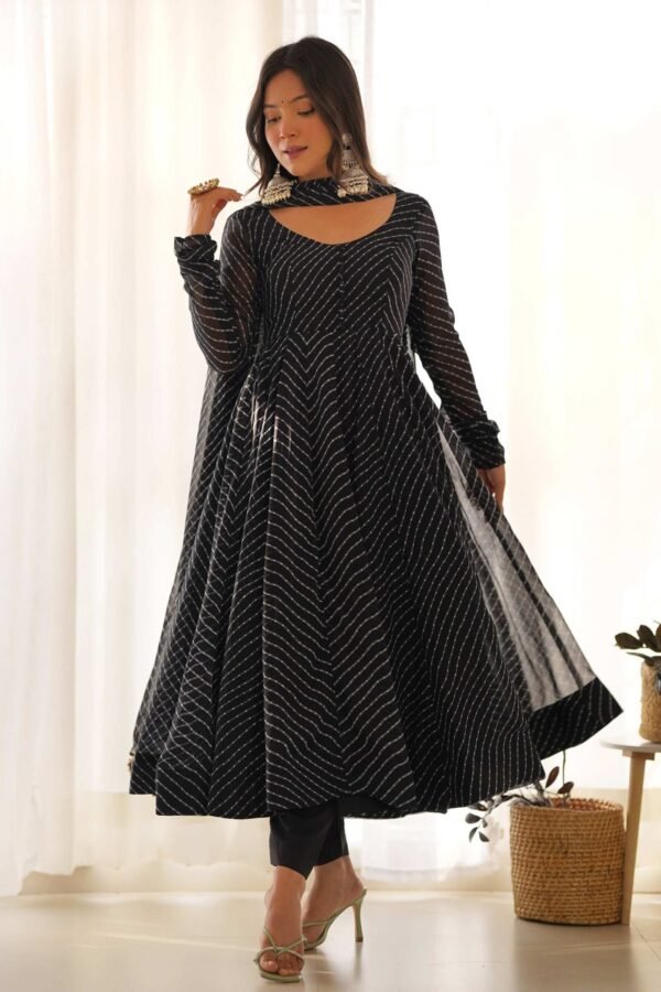 KB-264BLACK_3.jpg Stunning Black Laheriya Print Georgette Anarkali Suit with Dupatta