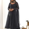 KB-264BLACK_5.jpg Stunning Black Laheriya Print Georgette Anarkali Suit with Dupatta