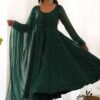 KB-264BOTTLEGREEN_4.jpg Exquisite Bottle Green Laheriya Print Georgette Anarkali Suit with Dupatta