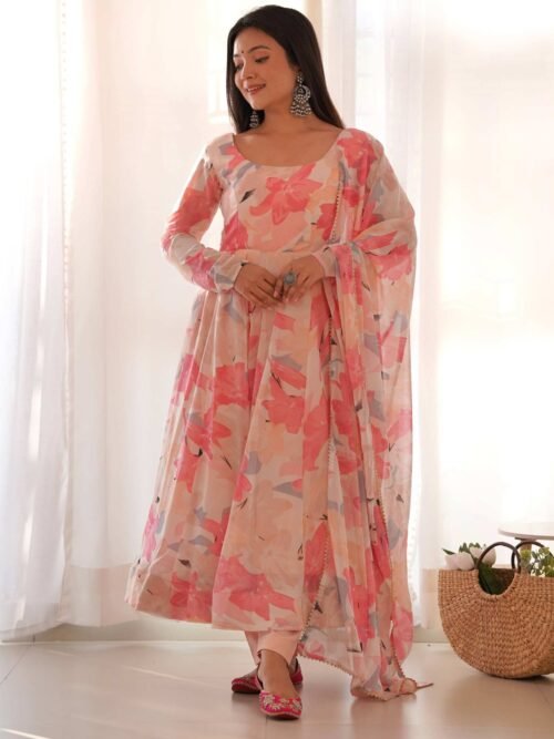 KB-265_5.jpg Peach Floral Georgette Anarkali Suit