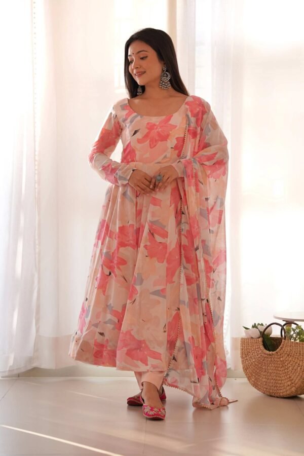KB-265_5.jpg Peach Floral Georgette Anarkali Suit