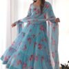 KB-268_4.jpg Sky Blue Floral 3-Layer Georgette Gown with Dupatta