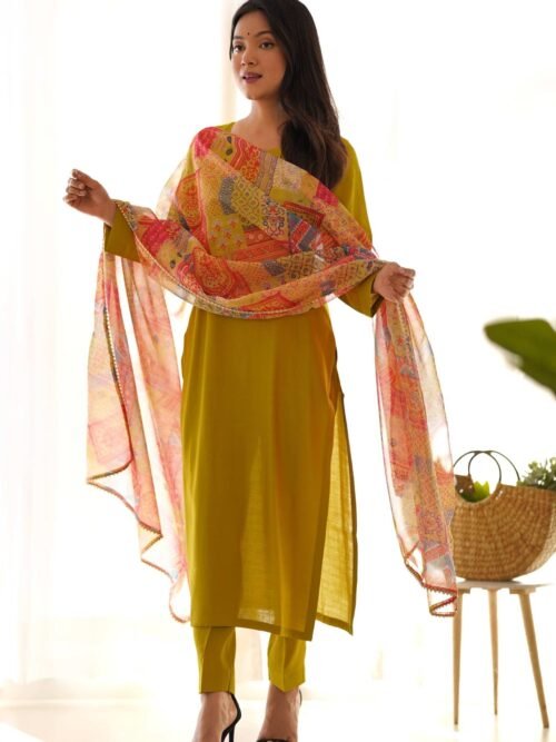 KB-269LIRIL_4.jpg Mustard Viscose Straight Kurta Set for Office Wear