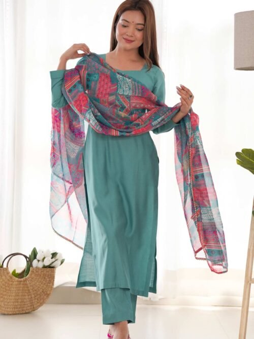 KB-269SEAGREEN_1.jpg Sea Green Viscose Straight Kurta Set for Office Wear