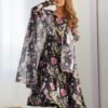 Black Organza Silk Floral Print Anarkali Suit Set