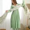 KB-275PISTA_5.jpg Pista Color Nyra Cut Kurta Suit with Floral Tabby Organza Dupatta