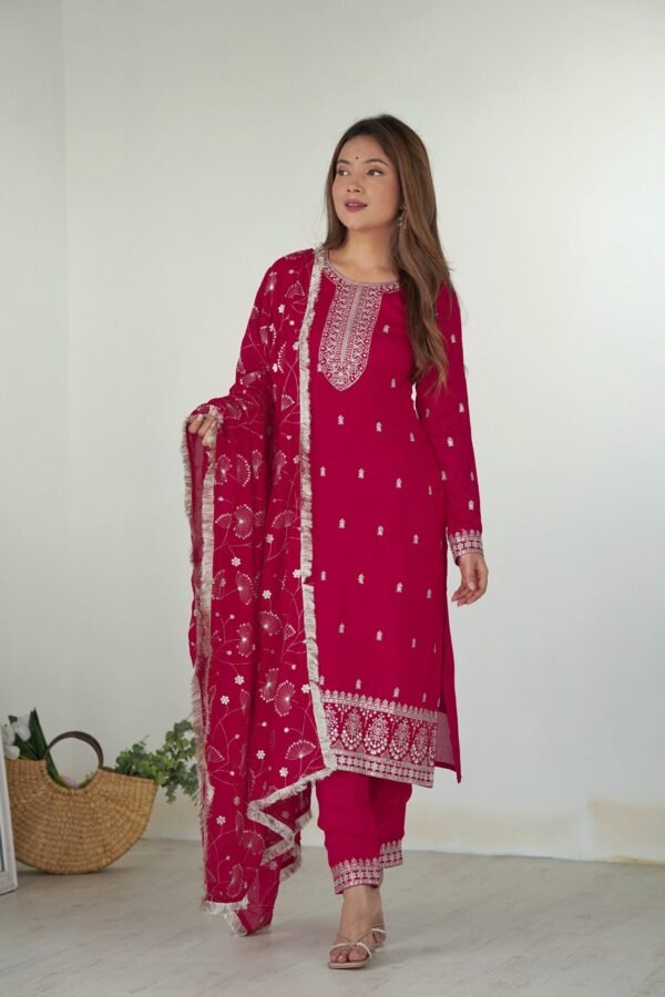 KB-276PINK_1.jpg Rani Pink Straight Fit Kurta with Dupatta Set