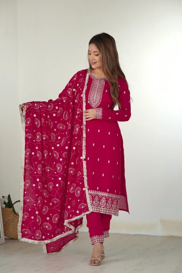 KB-276PINK_2.jpg Rani Pink Straight Fit Kurta with Dupatta Set