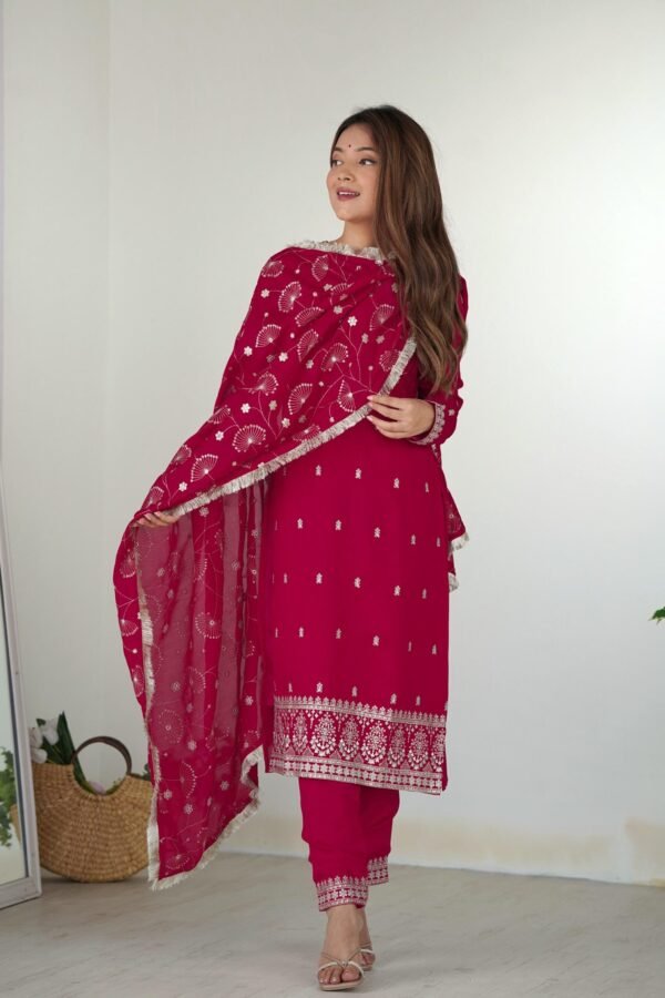 KB-276PINK_4.jpg Rani Pink Straight Fit Kurta with Dupatta Set