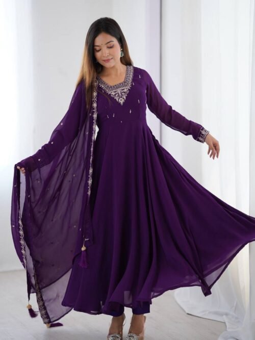 KB-283PURPLE_2.jpg Purple Georgette Embroidered Anarkali Suit Set
