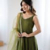 KB-285MAHENDI_1.jpg Mehndi Green Roman Silk Anarkali Suit Set