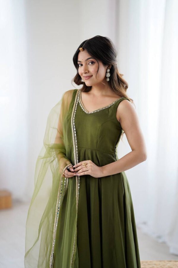 KB-285MAHENDI_1.jpg Mehndi Green Roman Silk Anarkali Suit Set