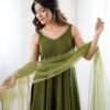 KB-285MAHENDI_3.jpg Mehndi Green Roman Silk Anarkali Suit Set