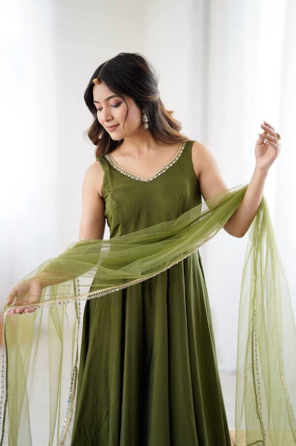 KB-285MAHENDI_3.jpg Mehndi Green Roman Silk Anarkali Suit Set