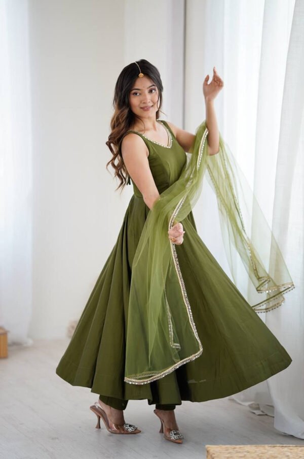 KB-285MAHENDI_4.jpg Mehndi Green Roman Silk Anarkali Suit Set