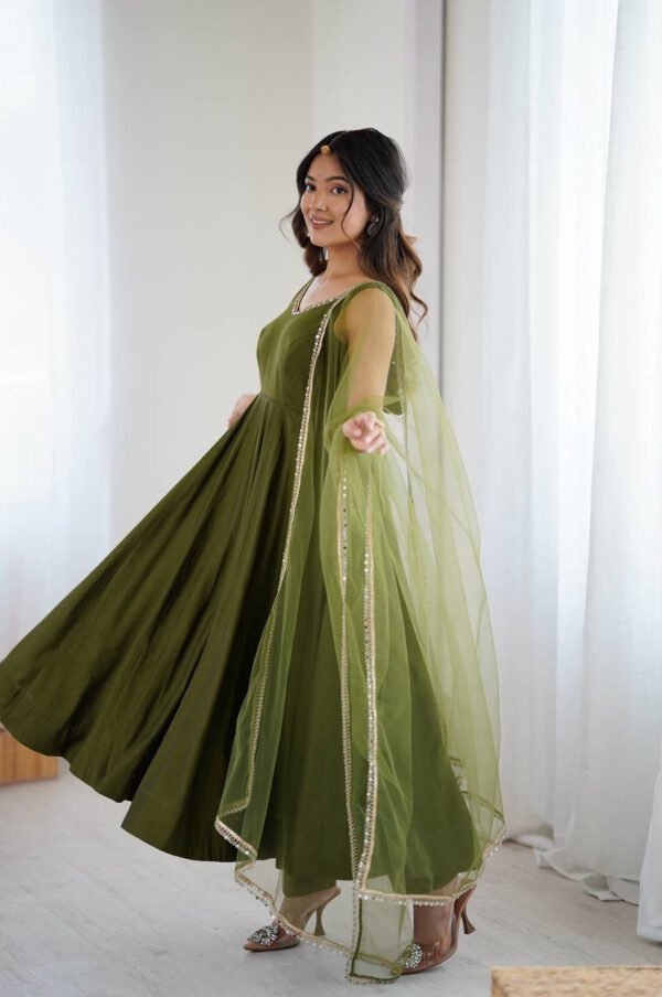 KB-285MAHENDI_5.jpg Mehndi Green Roman Silk Anarkali Suit Set