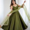 KB-285MAHENDI_6.jpg Mehndi Green Roman Silk Anarkali Suit Set