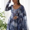 KB-286NAVYBLUE_1.jpg Navy Blue Organza Anarkali Gown with Marble Print