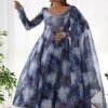 KB-286NAVYBLUE_2.jpg Navy Blue Organza Anarkali Gown with Marble Print