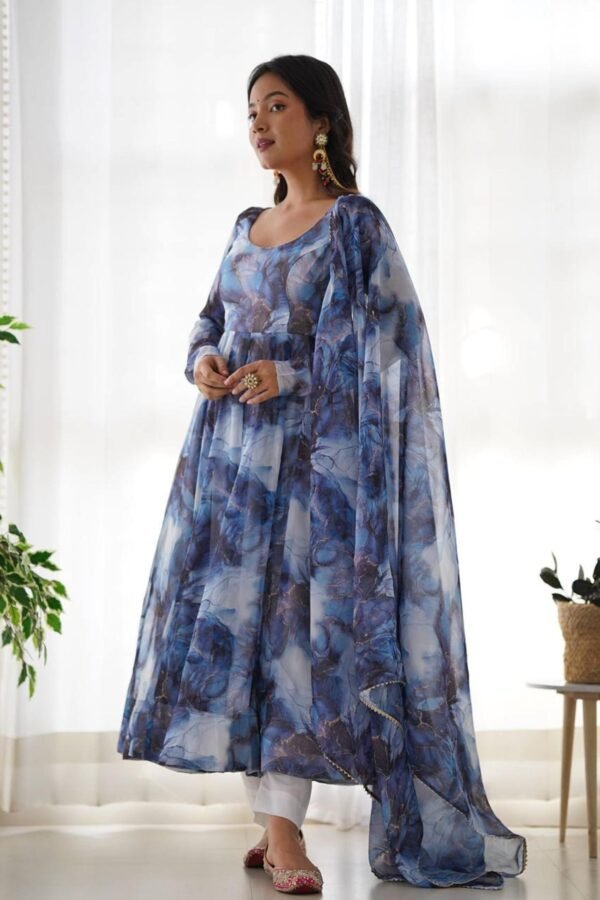 KB-286NAVYBLUE_3.jpg Navy Blue Organza Anarkali Gown with Marble Print