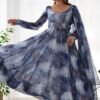 KB-286NAVYBLUE_4.jpg Navy Blue Organza Anarkali Gown with Marble Print