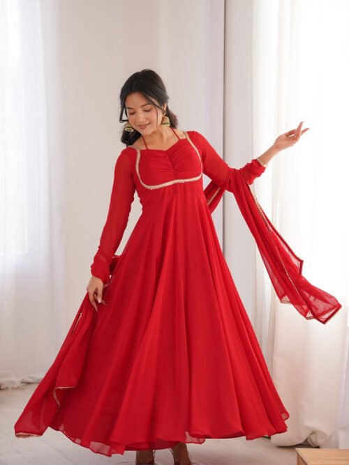 KB-291_3.jpg Red Color Fully Flared Anarkali Gown with Dupatta