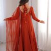 KB-293RUST_2.jpg Rust Orange Roman Silk Chanderi Anarkali Suit with 4+ Meter Flair