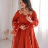 KB-293RUST_3.jpg Rust Orange Roman Silk Chanderi Anarkali Suit with 4+ Meter Flair