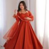 KB-293RUST_4.jpg Rust Orange Roman Silk Chanderi Anarkali Suit with 4+ Meter Flair