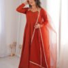 KB-293RUST_5.jpg Rust Orange Roman Silk Chanderi Anarkali Suit with 4+ Meter Flair