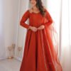 KB-293RUST_6.jpg Rust Orange Roman Silk Chanderi Anarkali Suit with 4+ Meter Flair