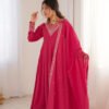 KB-294_1.jpg Rani Pink Roman Shimmer Silk Fully Flare Anarkali Set