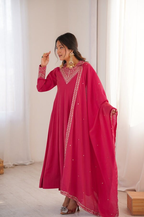 KB-294_1.jpg Rani Pink Roman Shimmer Silk Fully Flare Anarkali Set