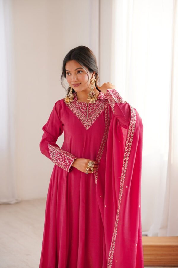 KB-294_3.jpg Rani Pink Roman Shimmer Silk Fully Flare Anarkali Set