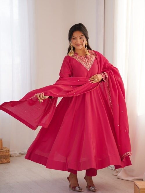 KB-294_4.jpg Rani Pink Roman Shimmer Silk Fully Flare Anarkali Set