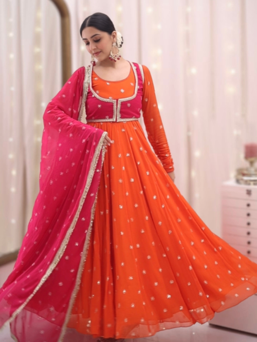 KD-1518_1.png Orange Jacket Style Anarkali Suit Set