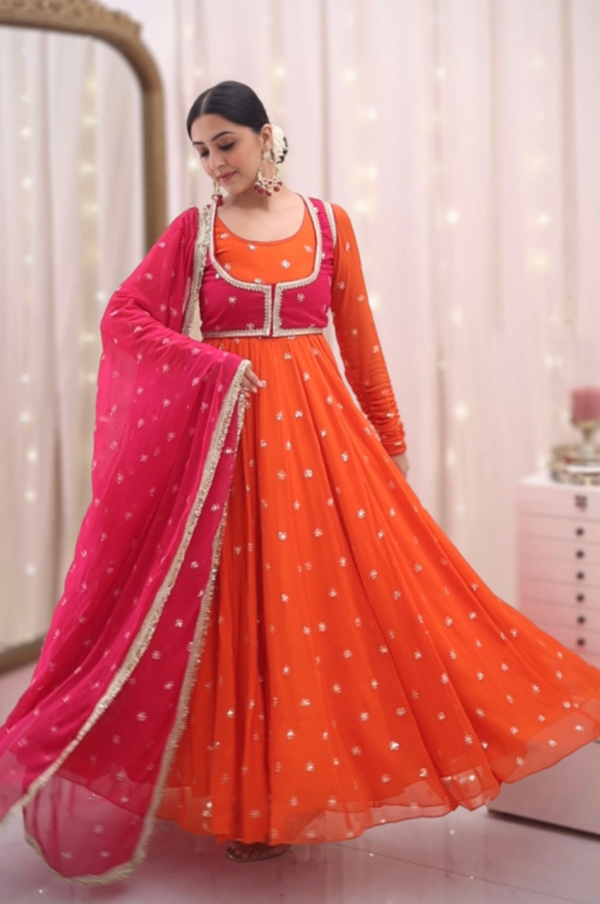 KD-1518_1.png Orange Jacket Style Anarkali Suit Set