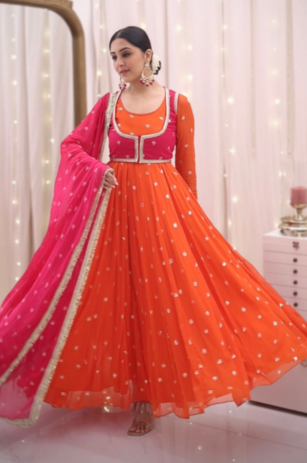 KD-1518_2.png Orange Jacket Style Anarkali Suit Set