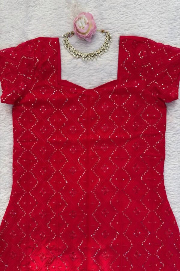 KD1543_2.jpg Vibrant Red Georgette Kurti Set