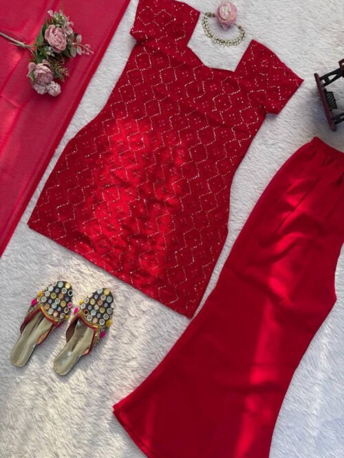 KD1543_3.jpg Vibrant Red Georgette Kurti Set