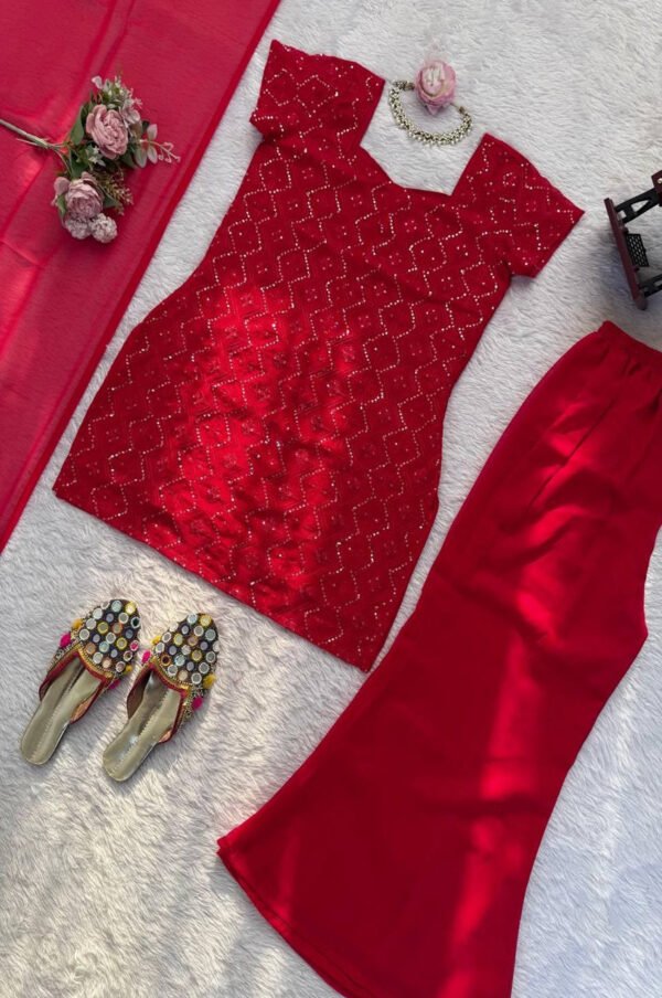 KD1543_3.jpg Vibrant Red Georgette Kurti Set