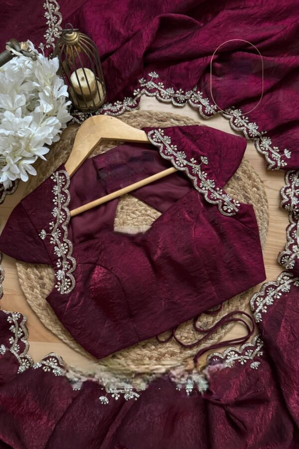 NC-5466WINE_1.jpg Elegant Wine Silk Saree with Katdana & Pearl Handwork