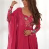 NKB-25BEETRED_7.jpg Rani Pink Flower Print Organza Silk Anarkali Suit Set