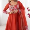 NKB-25ORANGE_2.jpg Rust Orange Floral Organza Silk Anarkali Suit Set