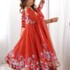 NKB-25ORANGE_4.jpg Rust Orange Floral Organza Silk Anarkali Suit Set