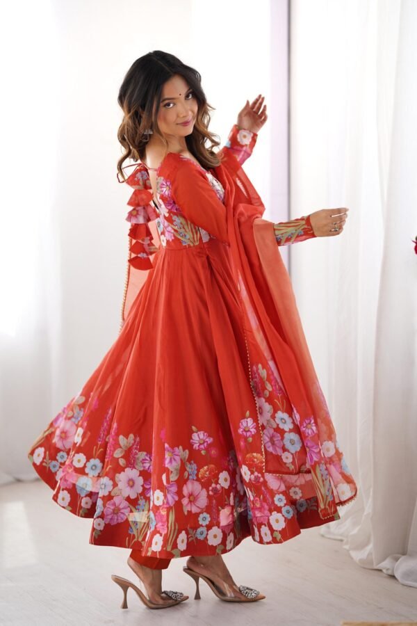 NKB-25ORANGE_4.jpg Rust Orange Floral Organza Silk Anarkali Suit Set