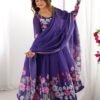 NKB-25PURPLE_1.jpg Royal Purple Organza Silk Anarkali Suit Set