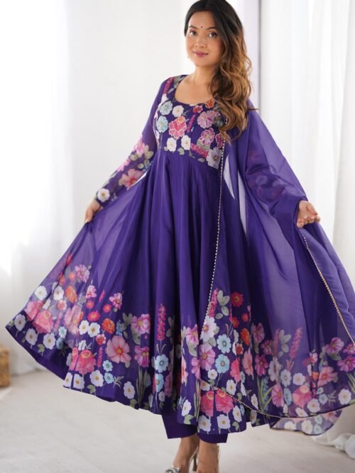 NKB-25PURPLE_3.jpg Royal Purple Organza Silk Anarkali Suit Set